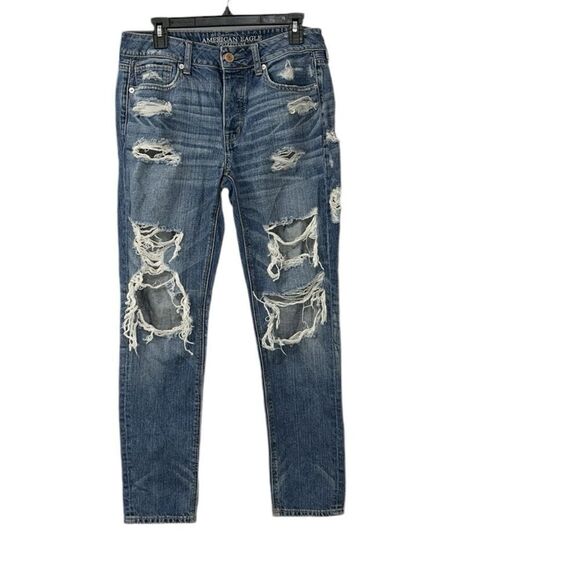 American Eagle Outfitters Blue Distressed Ankle Length Jeans(Size 6) - Picture 1 of 7